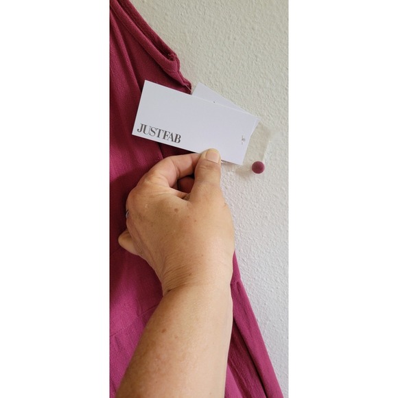 Ruffle V-Neck Womens XL Wide Leg Jumpsuit Pink Magenta NWT Snag - Picture 7 of 13